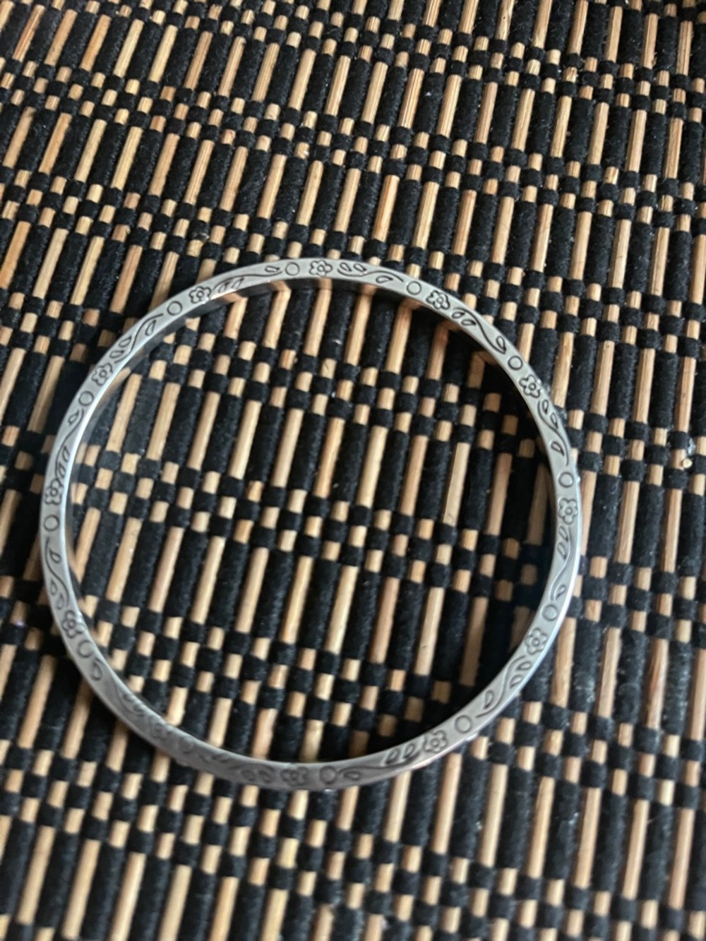 Brighton Silver Floral Engraved Slim Bangle Bracelet - Picture 3 of 6